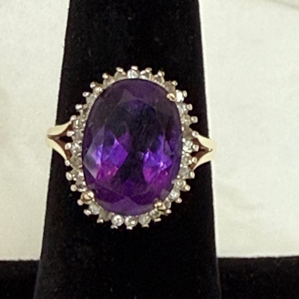 14K amethyst & diamond ring size 7